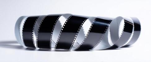 The Artistic Film Reel Twists Gracefully on a Clean Surface. photo