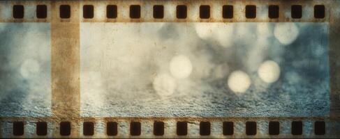 The vintage film strip creating an elegant blurred bokeh background. photo