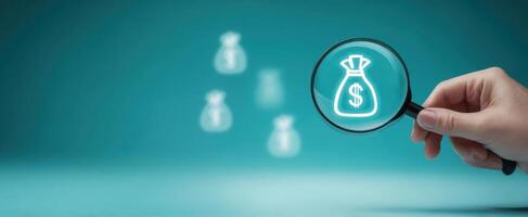 The magnifying glass revealing the value of money and financial opportunities photo