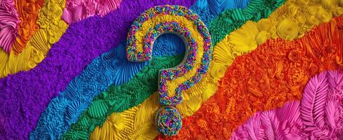 The Colorful Question Mark Surrounded by Vibrant Patterns and Textures. photo