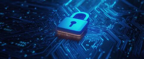 The Digital Lock on a Circuit Board Surrounded by Neon Lights photo