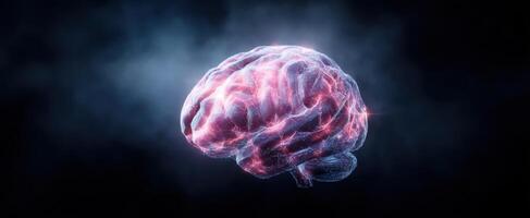 The glowing brain representing advanced technology and neural connectivity. photo
