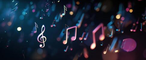 The Vibrant Melody of Floating Music Notes in a Colorful Background photo