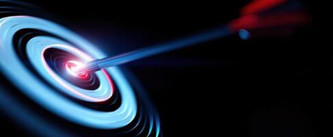 The arrow hitting the target with vibrant colors and dynamic lighting effects. photo