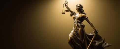The statue of Justice holding scales and sword in dramatic lighting. photo