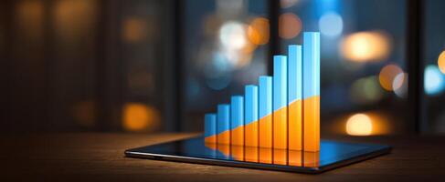 The data graph displayed on a tablet showcasing business growth trends photo