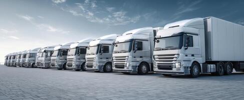 The fleet of modern trucks lined up for efficient transportation solutions. photo