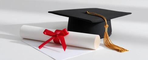 The graduation cap and diploma symbolizing academic achievement and success photo