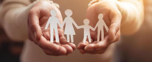 The Family Figures Held Gently in Hands Representing Love and Unity photo