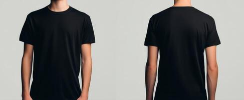 The black t-shirt showcasing both front and back view for versatile styling. photo