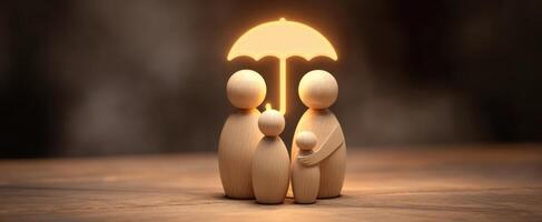 The family sheltered under a glowing umbrella symbolizing protection and love. photo
