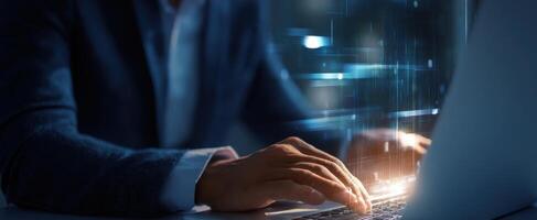 The hands on the laptop conveying a sense of digital innovation and technology. photo