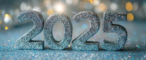 The shimmering 2025 numbers representing a bright future and celebration. photo