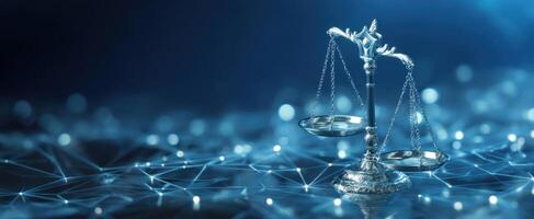 The elegant scales of justice on a shimmering digital background. photo