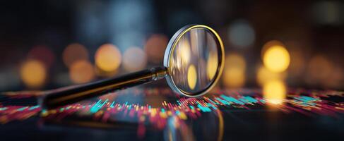 The Magnifying Glass Reflecting Data Trends and Analysis in a Modern Workspace photo