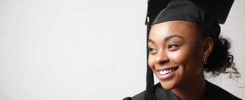 The smiling graduate celebrating her achievement with confidence and joy. photo