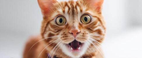 The surprised orange cat with expressive eyes and joyful demeanor. photo
