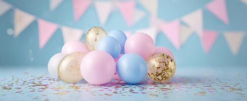 The vibrant arrangement of balloons for a cheerful party celebration. photo