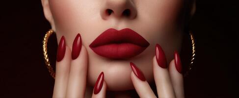 The Stunning Red Lips and Manicure of an Elegant Model photo