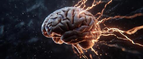 The Brain Surrounded by Electric Sparks Illustrating Cognitive Power and Creativity photo