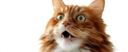 The surprised orange cat with expressive eyes and fluffy fur. photo