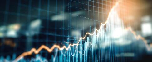 The graph displaying upward growth trends in financial data analysis. photo