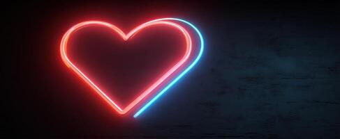 The neon heart glowing brightly in a dark ambiance. photo