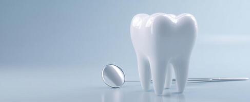 The stunning white tooth and dental tools on a clean surface. photo