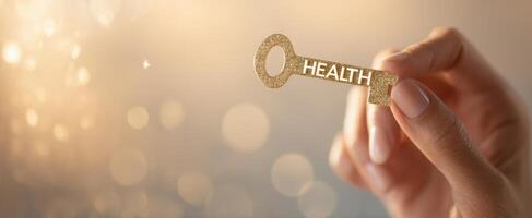 The golden key symbolizing health and wellness for a brighter future photo