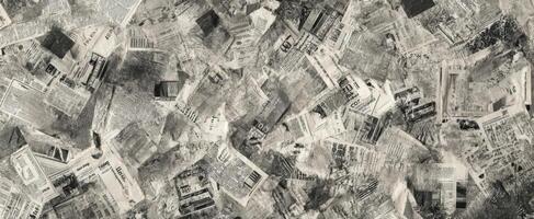 The intricate collage of vintage newspaper clippings in monochrome design. photo