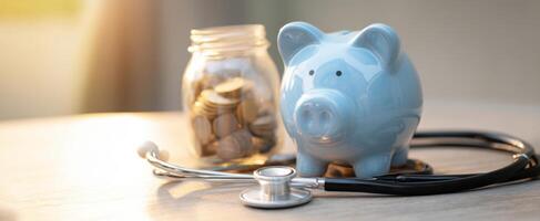 The piggy bank symbolizing financial health and wellbeing for a secure future. photo