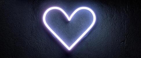 The glowing neon heart symbol on a dark textured background. photo