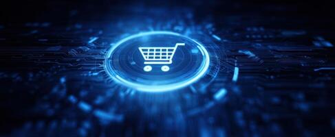 The digital shopping cart symbol representing modern e-commerce technology. photo