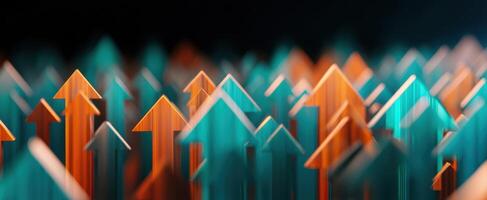 The abstract representation of arrows pointing upward in a dynamic environment. photo