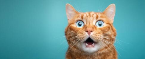 The surprised orange cat with wide eyes and a shocked expression. photo
