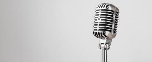 The vintage microphone ready for classic performances and captivating vocals. photo