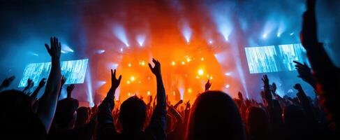 The vibrant concert crowd enjoying a spectacular live music performance. photo