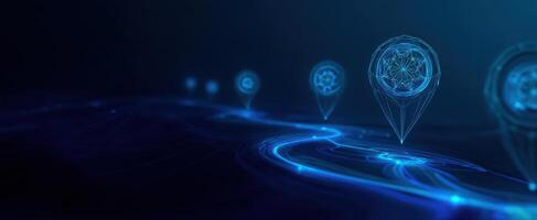 The digital representation of navigation points in a futuristic landscape. photo