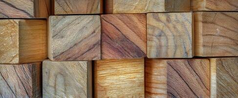 The textured wooden blocks arranged in a visually appealing pattern. photo