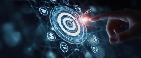 The arrow hits the target in a digital business strategy visualization. photo