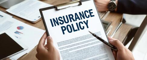 The Insurance Policy Document Being Reviewed During a Business Meeting photo