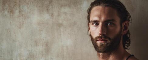 The man with a captivating gaze and a strong, artistic presence. photo