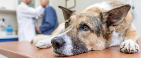 The worried dog waiting at the vet's office for a check-up. photo