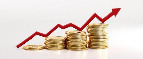 The upward trend of financial growth represented by coins and a graph. photo