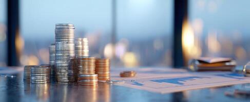 The stack of coins symbolizing investment growth and financial success. photo