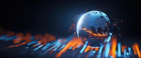 The Globe Illuminated by Dynamic Data and Abstract Light Patterns photo