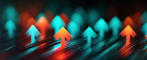 The upward direction of arrows symbolizes growth and progress in a vibrant digital landscape. photo