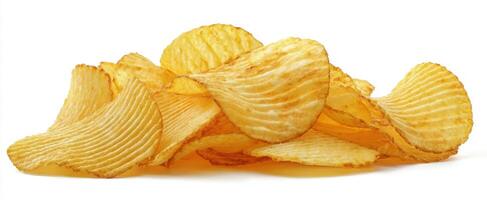 The delicious golden potato chips piled up for perfect snacking moments photo