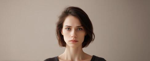 The contemplative woman embodying elegance and natural beauty in a minimalist setting. photo