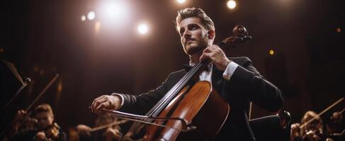 The captivating soloist performing with passion in a grand orchestral setting. photo
